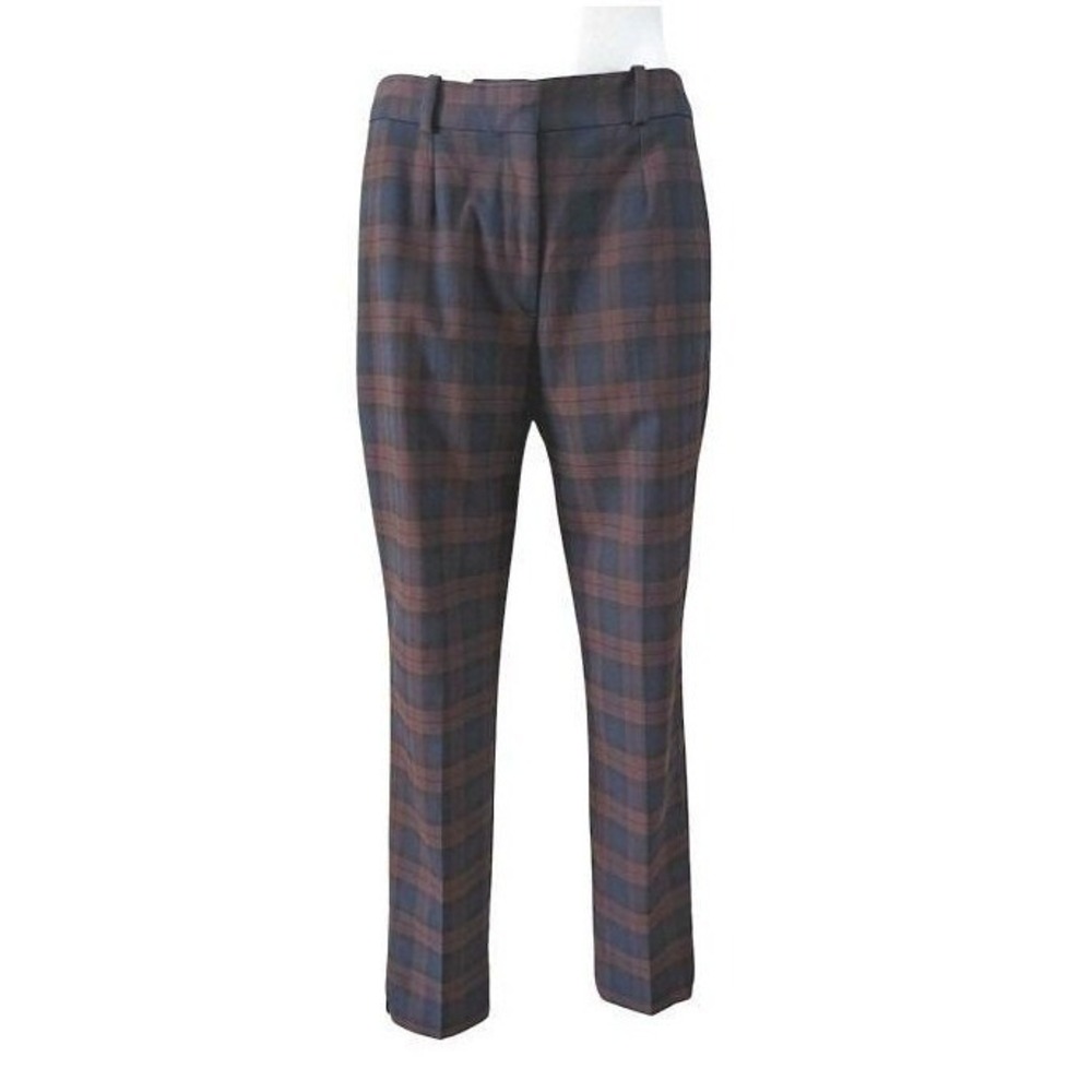 JIGSAW Womens Plaid Trousers Navy Brown Slim‎ Fit Career Pants Size US 8